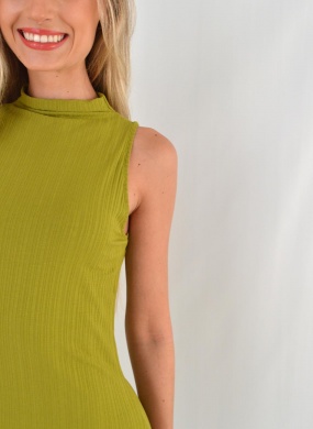 Vestido Midi B�sico Lez a Lez em Viscolycra Canelada Verde - Foto 2