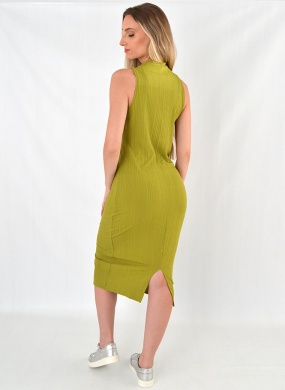 Vestido Midi B�sico Lez a Lez em Viscolycra Canelada Verde - Foto 3