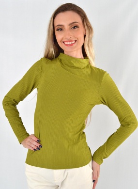 Blusa Manga Longa B�sica Canelada Lez a Lez Verde - Foto 1