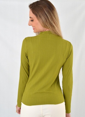Blusa Manga Longa B�sica Canelada Lez a Lez Verde - Foto 2