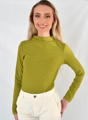 Blusa Manga Longa B�sica Canelada Lez a Lez Verde - Foto 3