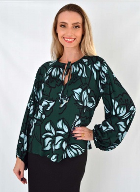 Blusa Manga Ampla Amarra��o Frontal Lez a Lez Verde - Foto 1