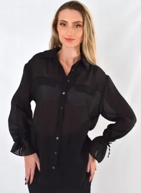 Camisa Alongada Com Transparência E Amarrações Lez a Lez  - Foto 1