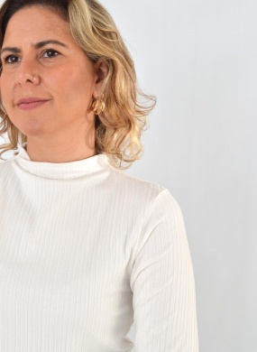 Blusa Manga Longa B�sica Canelada Lez a Lez Branca - Foto 2