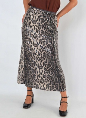 Saia Animal Print Paet�s Cor Mescla - Foto 1