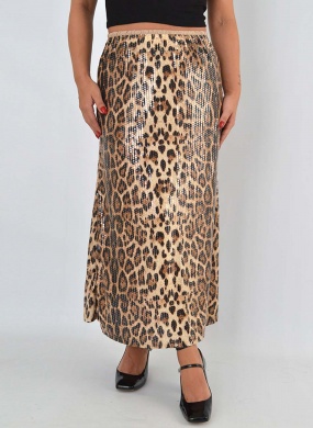 Saia Animal Print Paet�s Marrom - Foto 1
