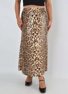 Saia Animal Print Paetês Marrom - Foto 1
