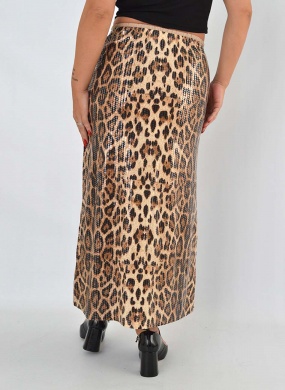 Saia Animal Print Paet�s Marrom - Foto 2
