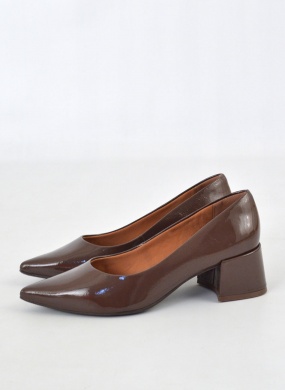 Scarpin Couro Verniz Caf� Tabita - Foto 1