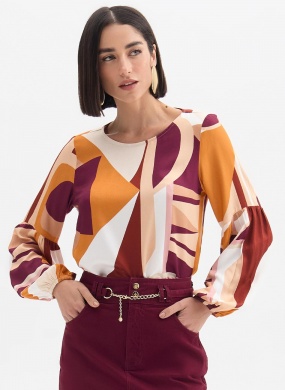 Blusa Solta Estampa Outono Geom�trico Flor de Lis - Foto 1