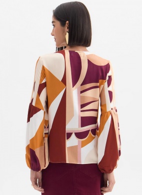 Blusa Solta Estampa Outono Geom�trico Flor de Lis - Foto 2