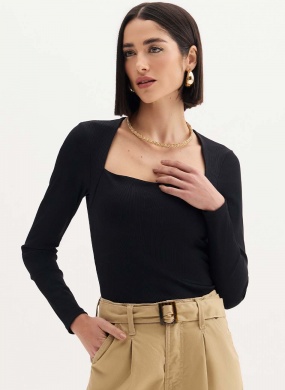 Blusa Justa Canelada Cor Preta Flor de Lis - Foto 1