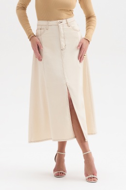 Saia Jeans Midi Bege Maxi Flor de Lis - Foto 1