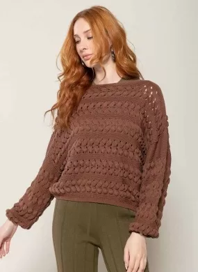Blusa Algodão Marrom Pontos Vazados Biamar - Foto 2