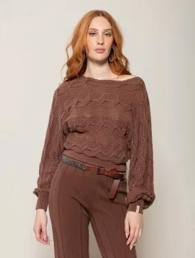 Blusa Algodão Pontos Vazados Marrom Biamar - Foto 1