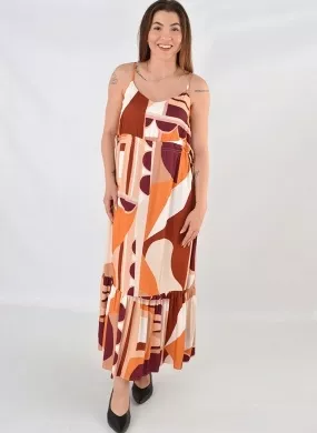 Vestido Maxi Midi Estampa Outono Geométrico Flor de Lis - Foto 1