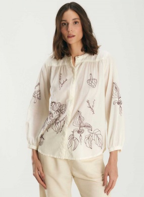 Camisa Voil Bordado Contraste Off White Cant�o - Foto 2