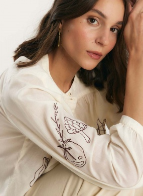 Camisa Voil Bordado Contraste Off White Cant�o - Foto 3