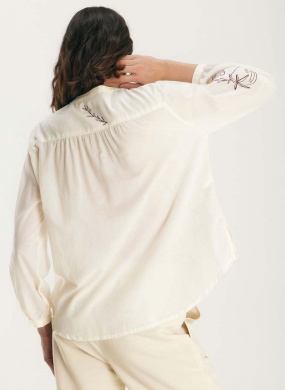 Camisa Voil Bordado Contraste Off White Cant�o - Foto 4