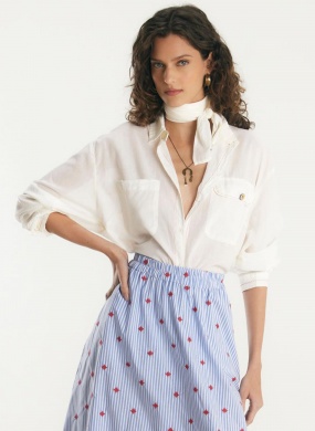 Camisa Voil Com Len�o Off White Cant�o - Foto 1