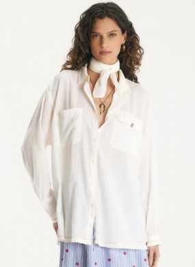 Camisa Voil Com Len�o Off White Cant�o - Foto 2