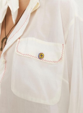 Camisa Voil Com Len�o Off White Cant�o - Foto 3