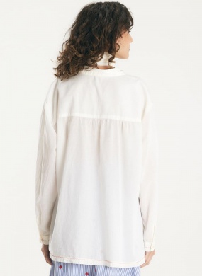 Camisa Voil Com Len�o Off White Cant�o - Foto 5