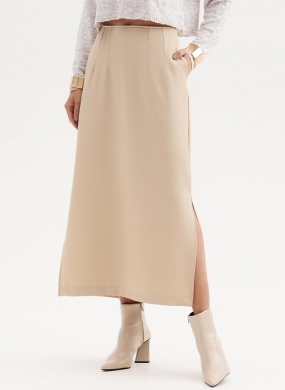 Saia Maxi Midi Solta Bege Flor de Lis - Foto 1