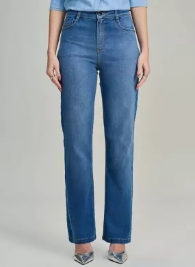 Calça Reta Em Jeans Estonagem Média Scalon - Foto 1