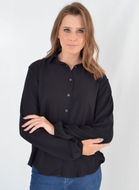 Camisa De Mangas Longas Com Punhos El�sticos Em Crepe Preta Lez a Lez  - Foto 1