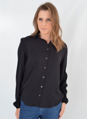 Camisa De Mangas Longas Com Punhos El�sticos Em Crepe Preta Lez a Lez  - Foto 2