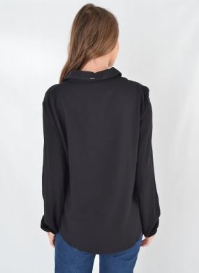 Camisa De Mangas Longas Com Punhos El�sticos Em Crepe Preta Lez a Lez  - Foto 3