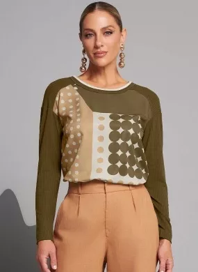 Blusa Viscose Canelada Frente em Chiffon Gatos e Atos Verde - Foto 1