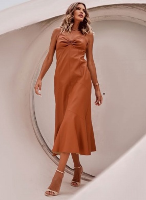 Vestido Midi Em Pu Cor Camel Alice  - Foto 1