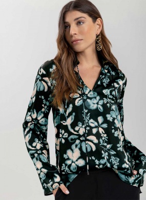 Blusa Cetim Estampada Swamp Flower Preta Lez a Lez - Foto 1