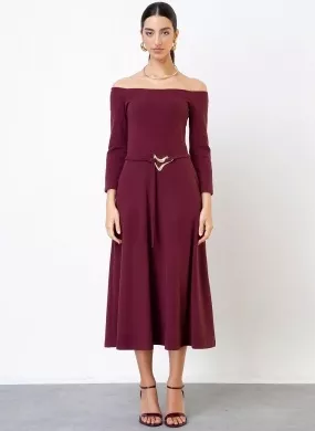 Vestido Midi Malha Canelada Bordo Seiki - Foto 1