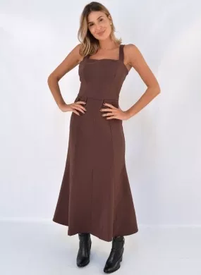 Vestido Midi Alfaiataria Alice Cor Marrom - Foto 1