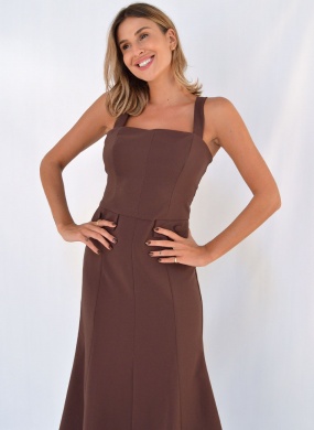 Vestido Midi Alfaiataria Alice Cor Marrom - Foto 2