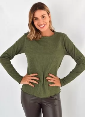 Blusa Canelada Manga Longa verde Flor de Lis - Foto 1