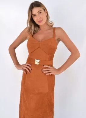 Vestido Midi em Suede Camel Alice  - Foto 2