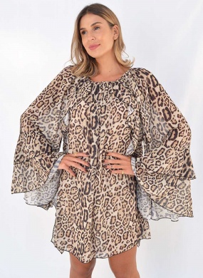 Vestido Curto Babados Animal Print Egoiste  - Foto 1