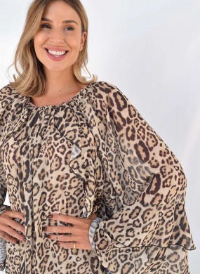 Vestido Curto Babados Animal Print Egoiste  - Foto 2