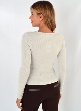 Blusa Blusa Fio de Cachemir Canelada Cor Cinza Claro Susan Zheng  - Foto 3