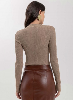 Blusa Curta De Mangas Longas Em Tric� Com Fios De Lurex Lez a Lez - Foto 1