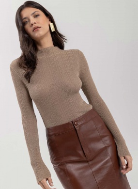 Blusa Curta De Mangas Longas Em Tric� Com Fios De Lurex Lez a Lez - Foto 2