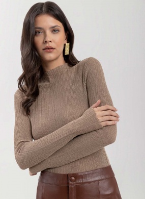 Blusa Curta De Mangas Longas Em Tric� Com Fios De Lurex Lez a Lez - Foto 3