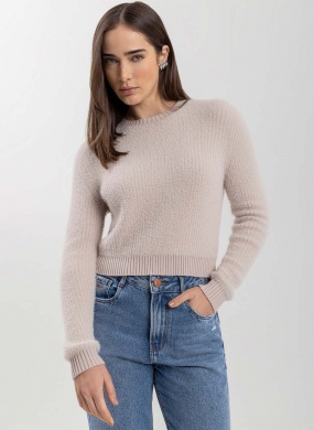 Blus�o Curto De Mangas Longas Com Pelinhos Em Malha De Tric� Rose Lez a Lez - Foto 1