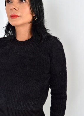 Blus�o De Pelinhos Em Malha De Tric� Preta Lez a Lez - Foto 2