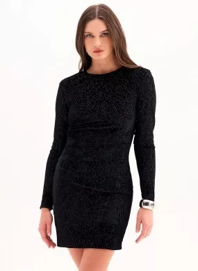 Vestido Curto Em Veludo Molhado Preto Flor de Lis - Foto 1