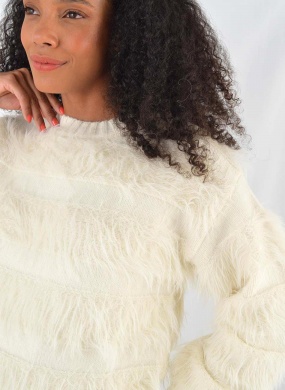 Blus�o De Mangas Longas Em Tric� Com Pelos Bege Lez a Lez - Foto 3